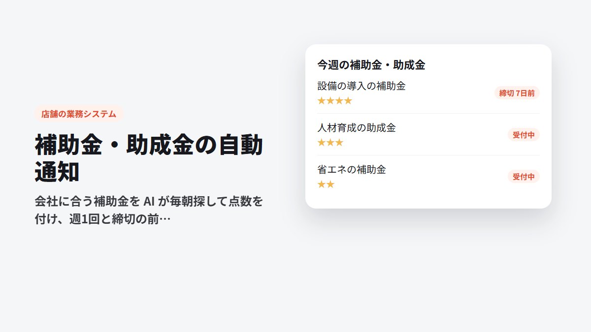 補助金・助成金の自動通知のイメージ